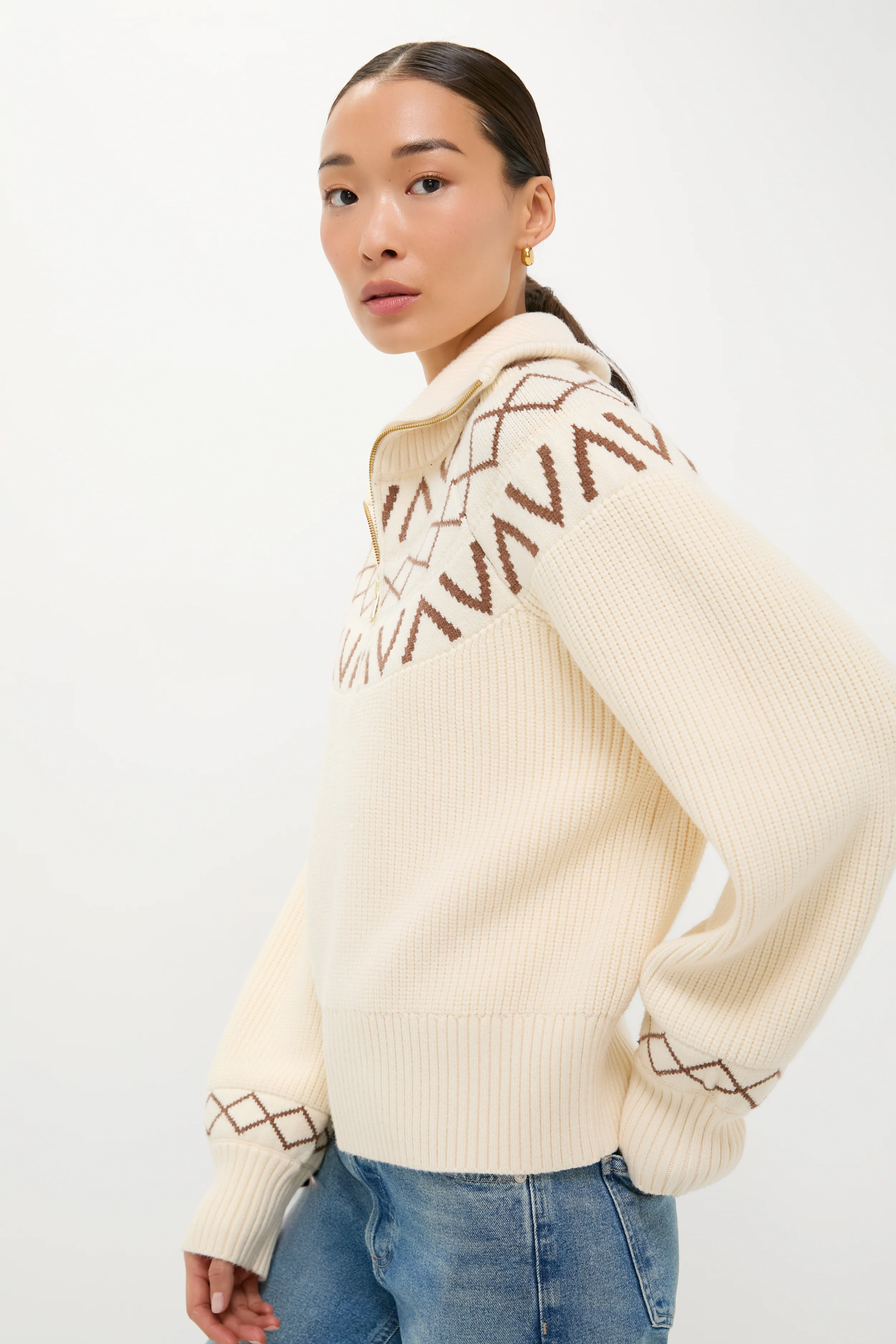 Whitecap Grey Sigrid Fairisle Half Zip Knit - Image 4