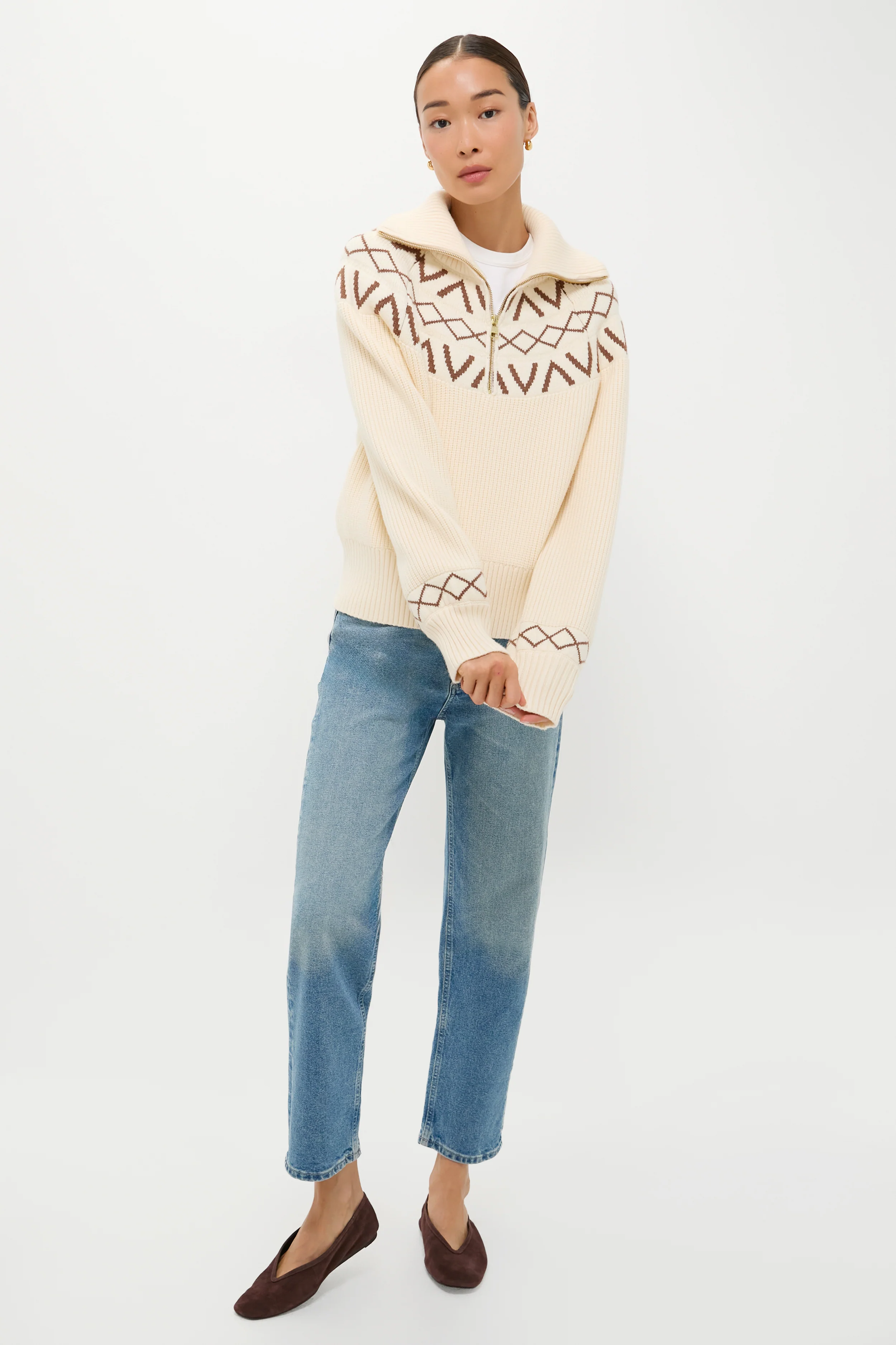 Whitecap Grey Sigrid Fairisle Half Zip Knit - Image 7