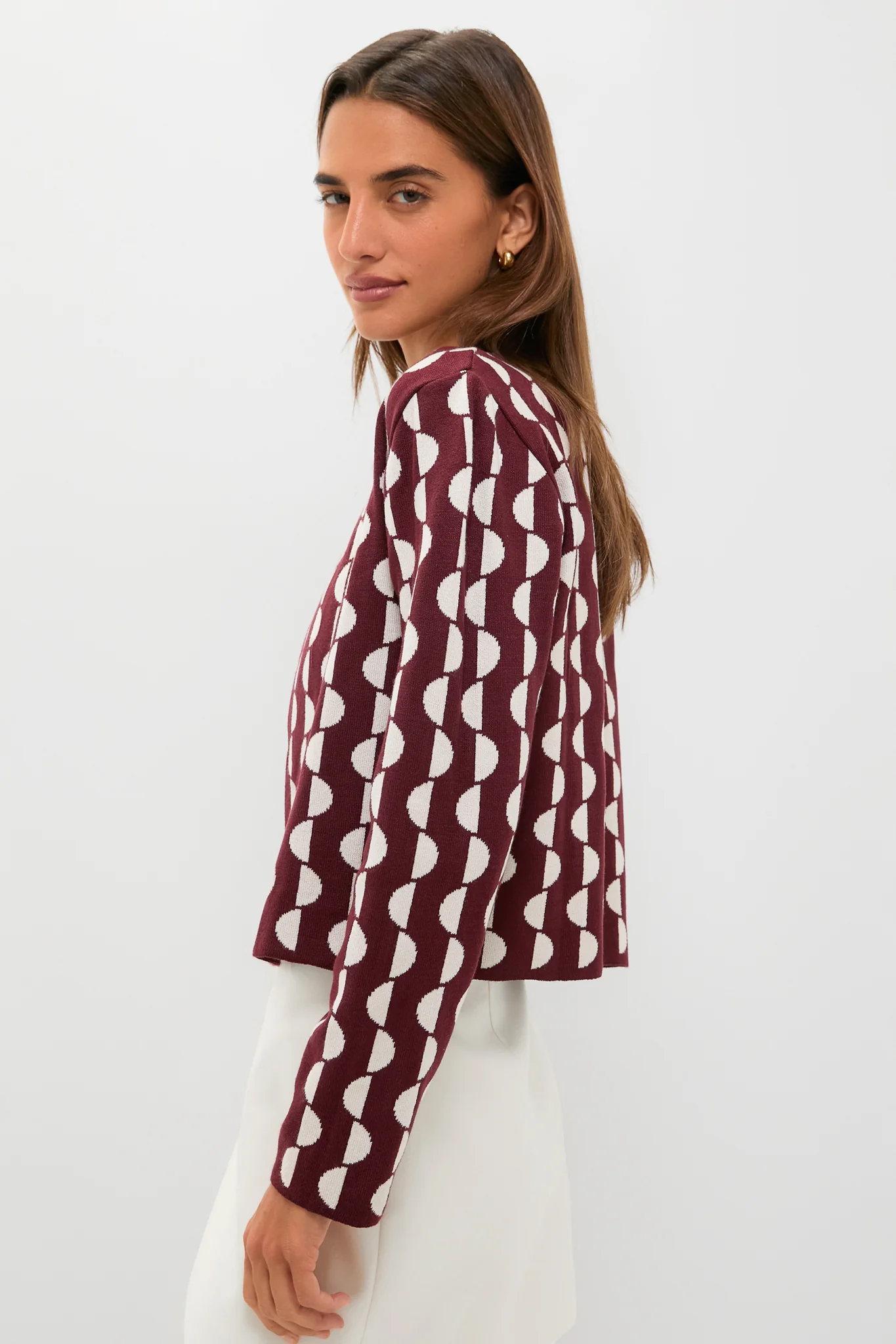 Wine and Off White Copa Knit Jacket - Image 3