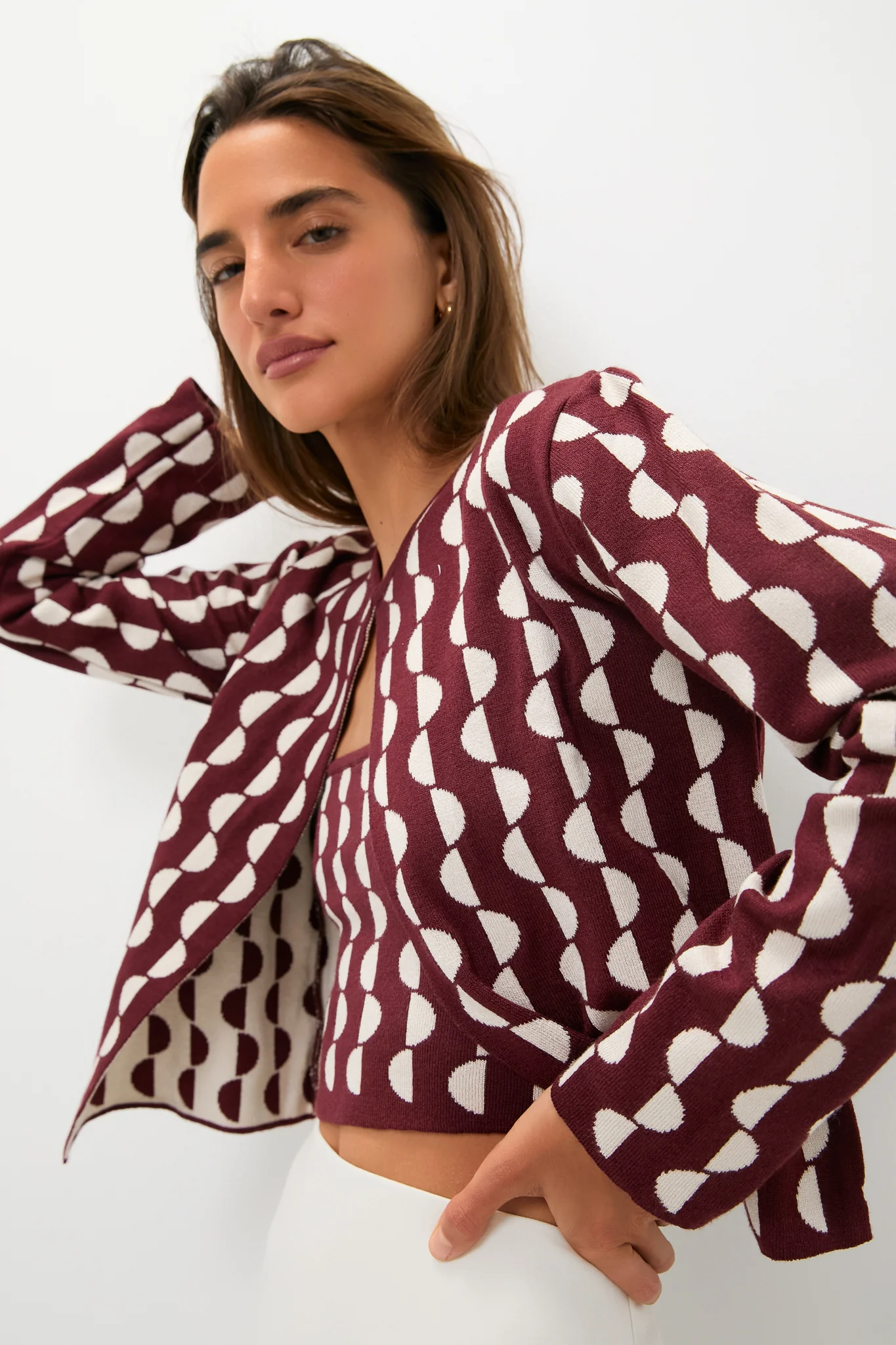 Wine and Off White Copa Knit Jacket - Image 5