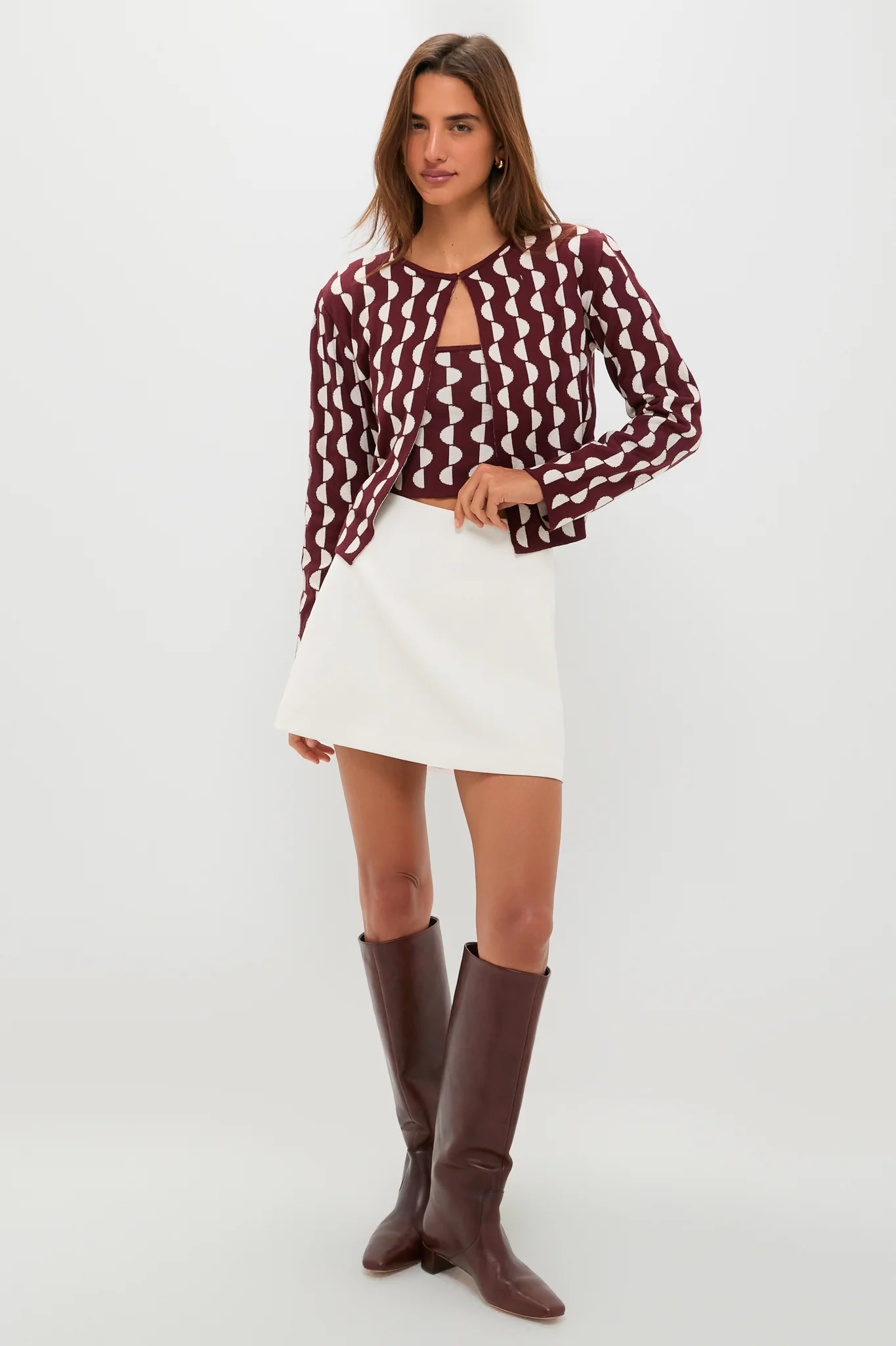 Wine and Off White Copa Knit Jacket - Image 6