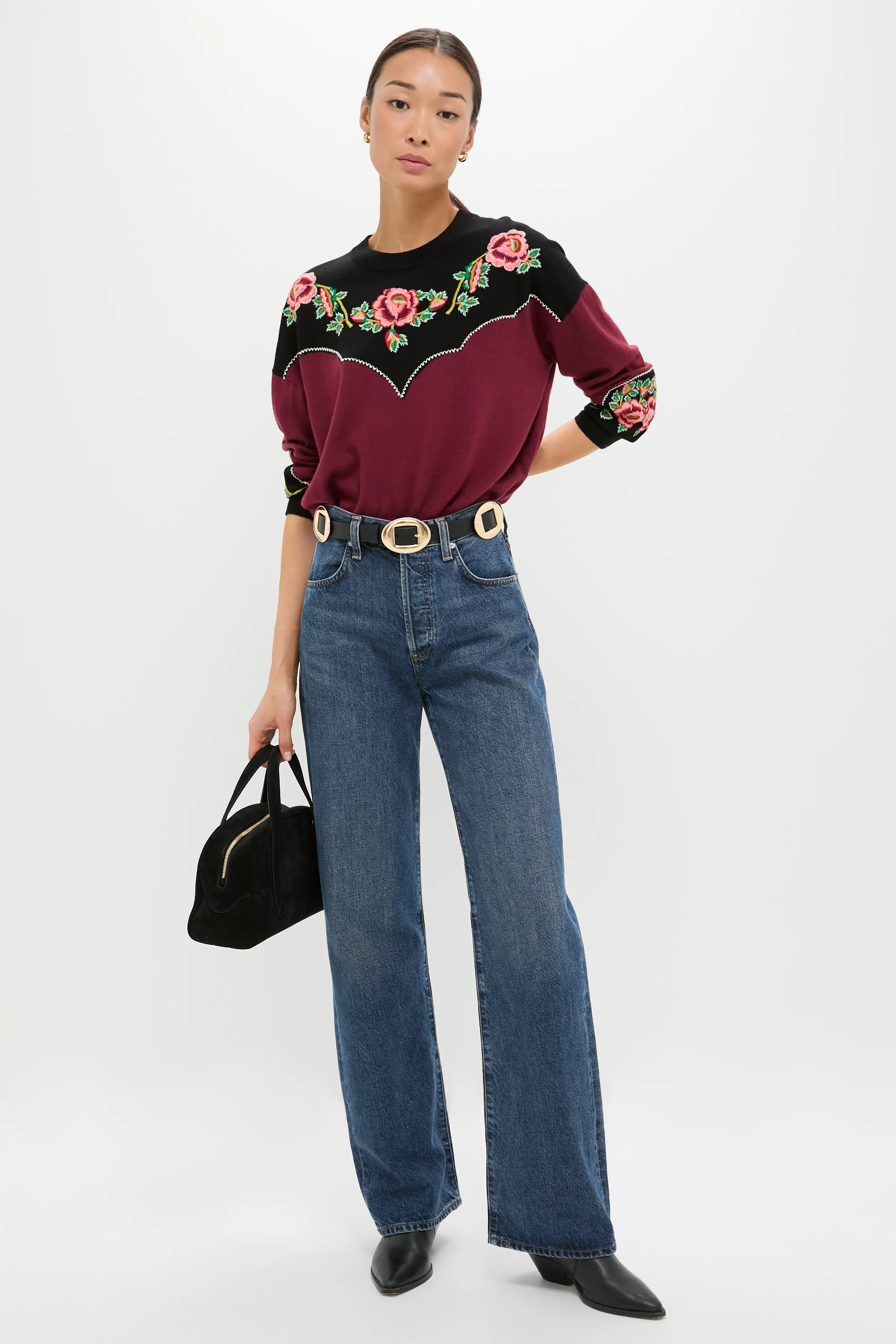 Wine Heirloom Rose Western Pullover - Image 2