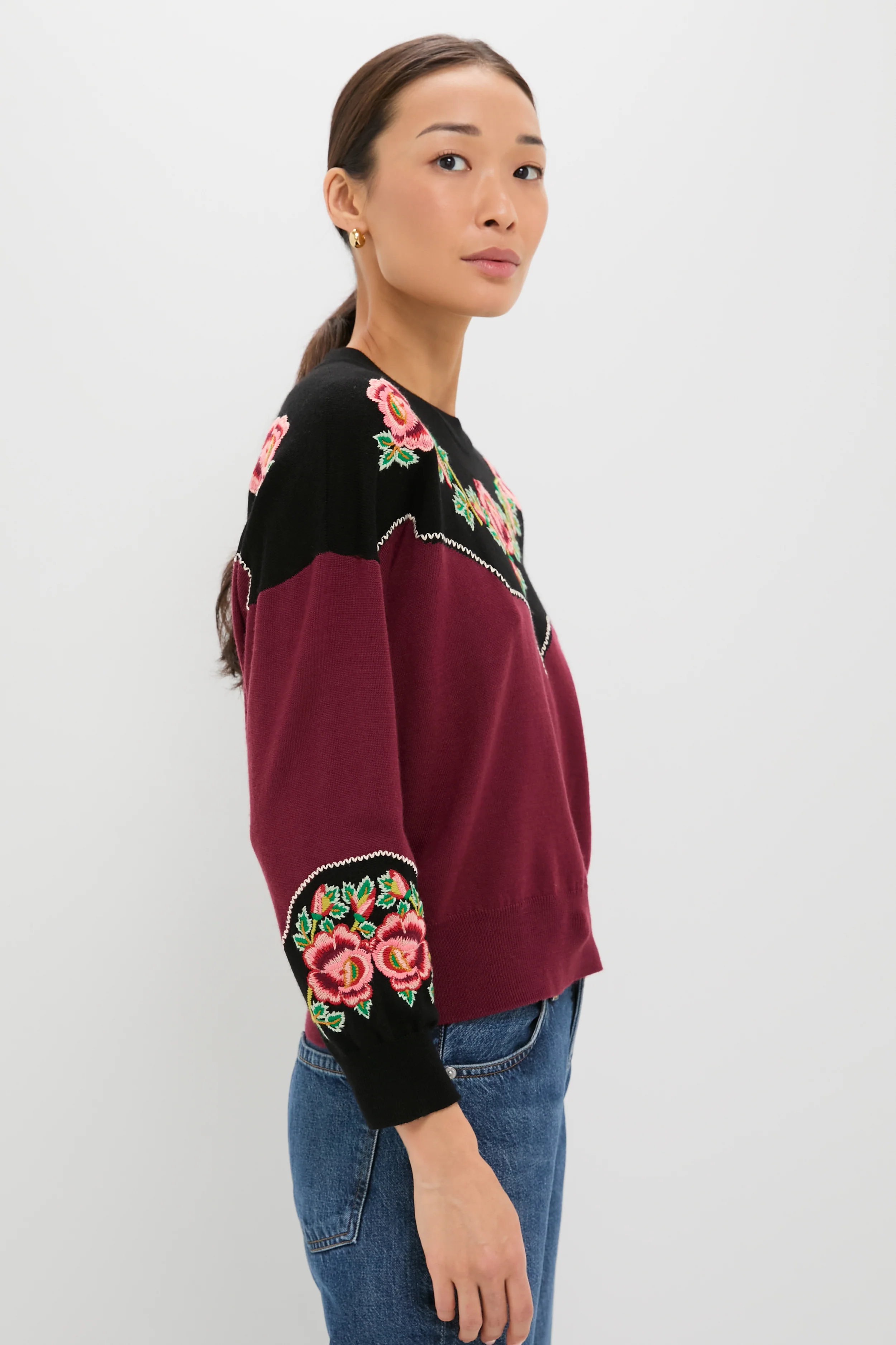 Wine Heirloom Rose Western Pullover - Image 3