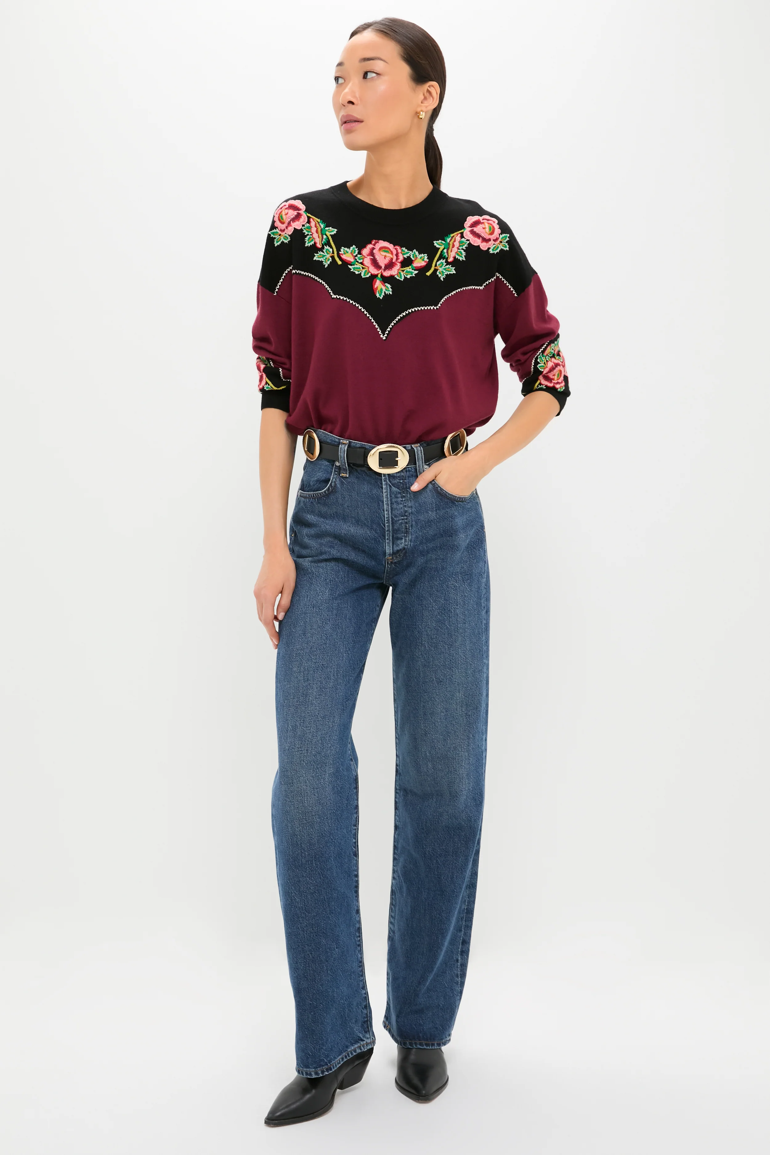 Wine Heirloom Rose Western Pullover - Image 6