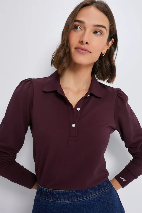 Winetasting Long Sleeve Pique Puff Sleeve Peggy Polo - Image 2