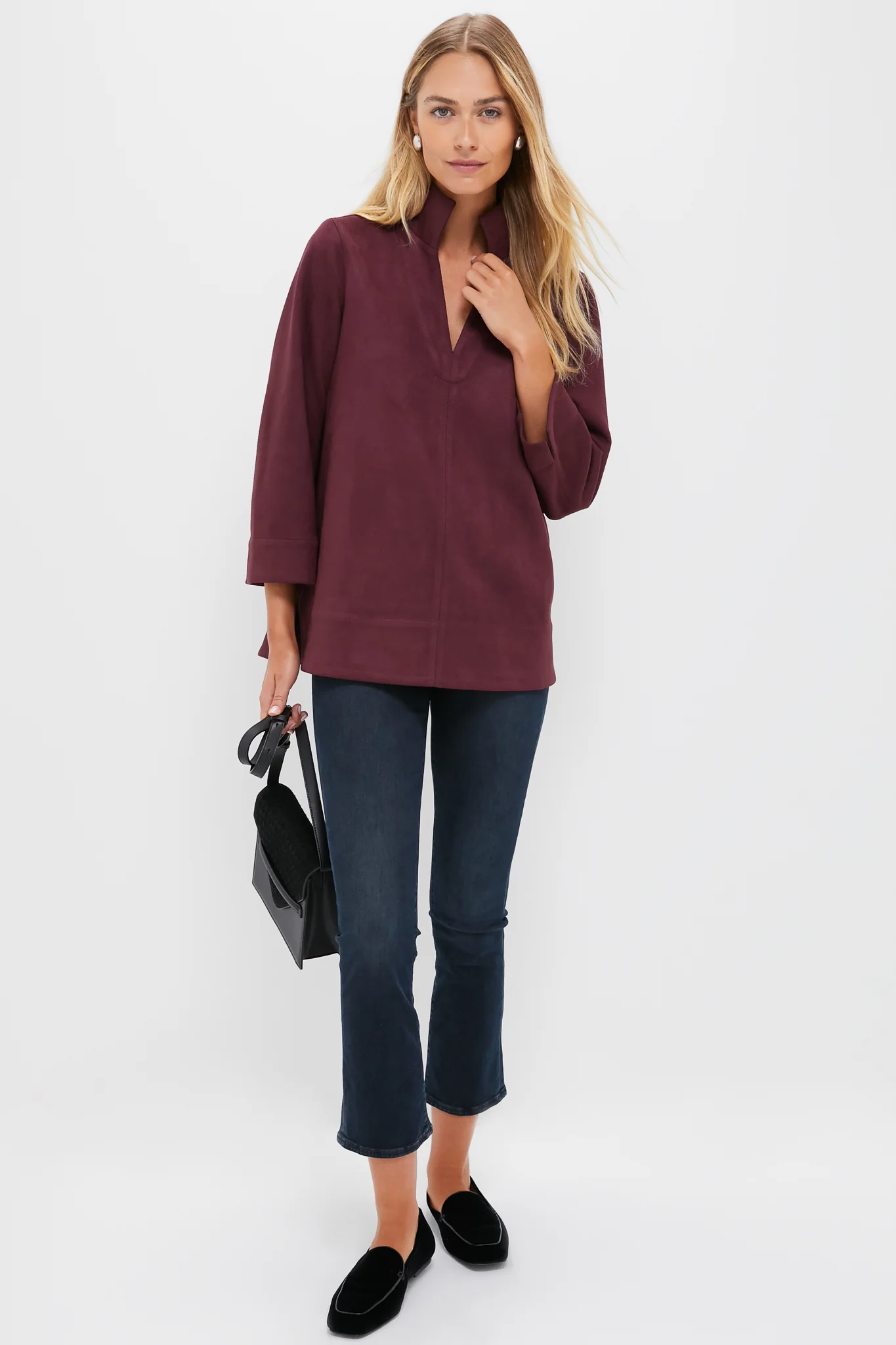 Winetasting Suede Margot Stand Collar Blouse - Image 2