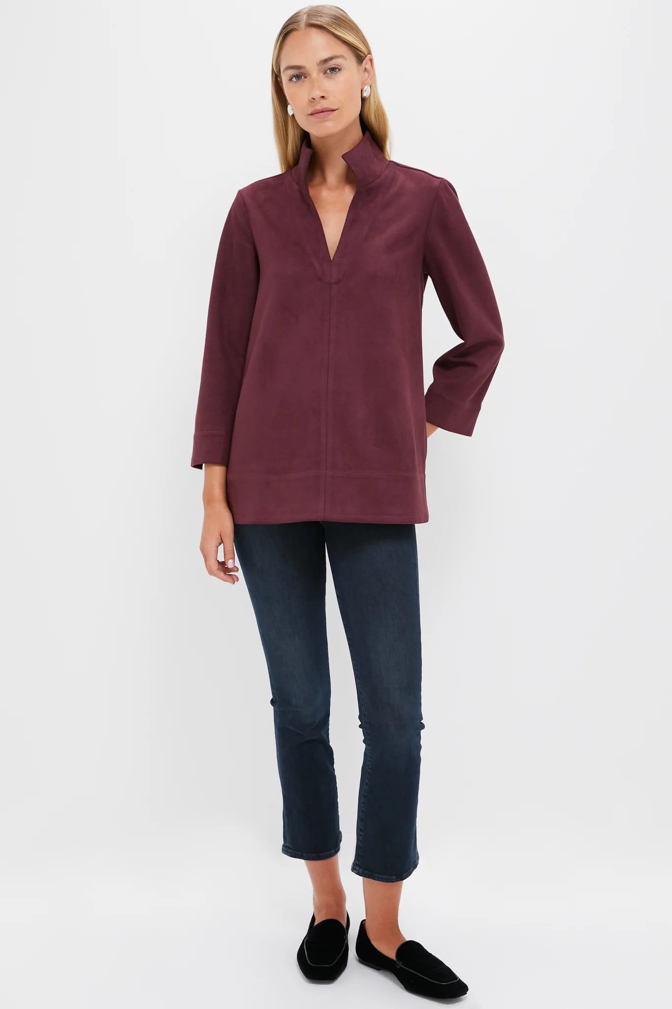 Winetasting Suede Margot Stand Collar Blouse - Image 6