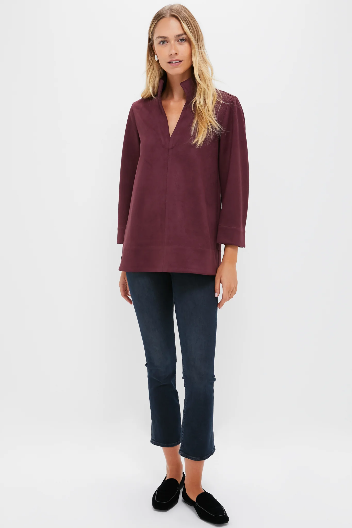 Winetasting Suede Margot Stand Collar Blouse - Image 7