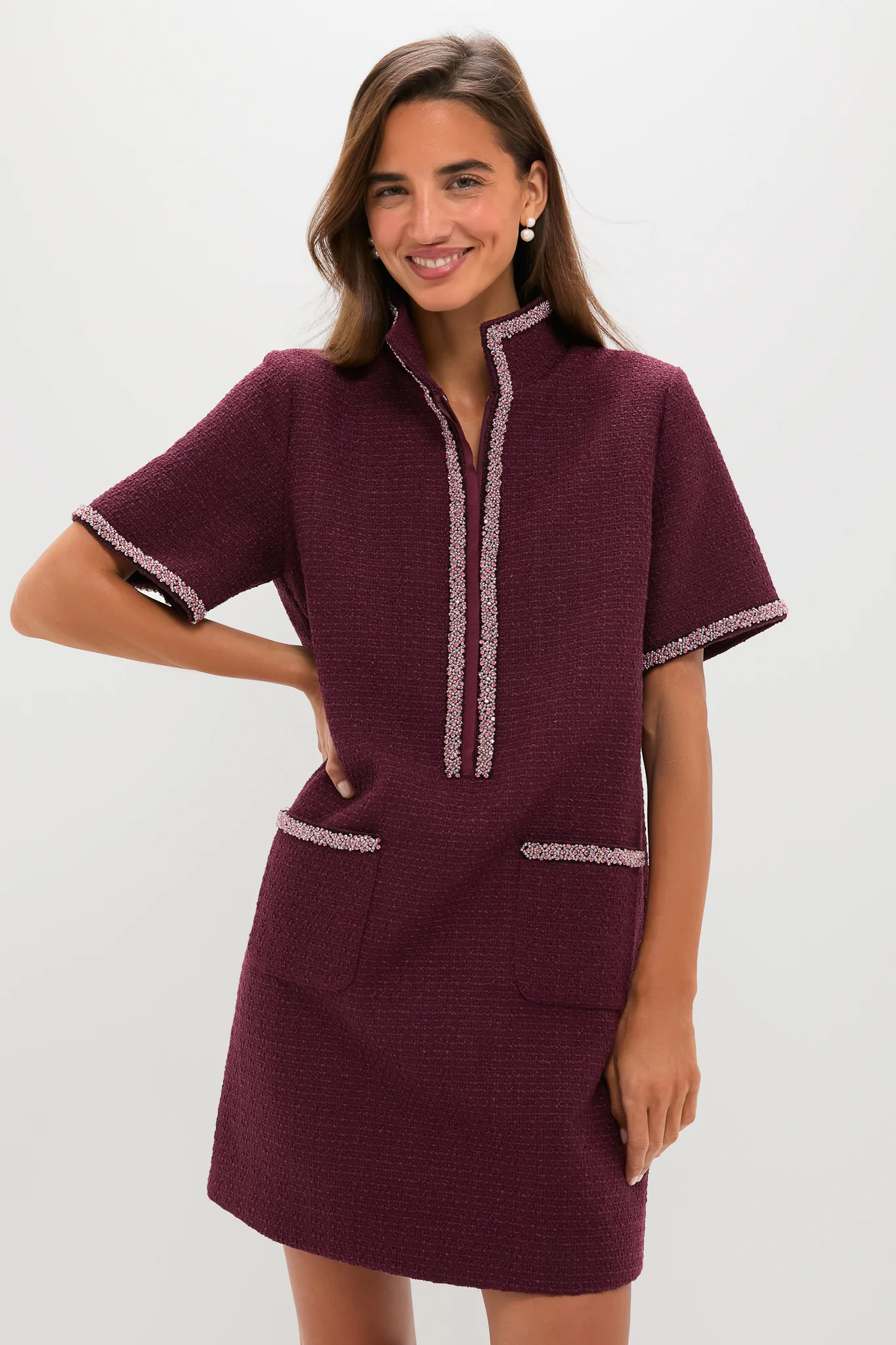 Winetasting Tweed Embellished Ophelia Dress - Image 3