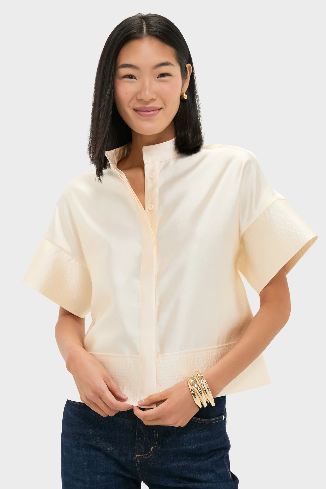 Pearl Dupioni Trapunto Stitch Sofia Shirt
