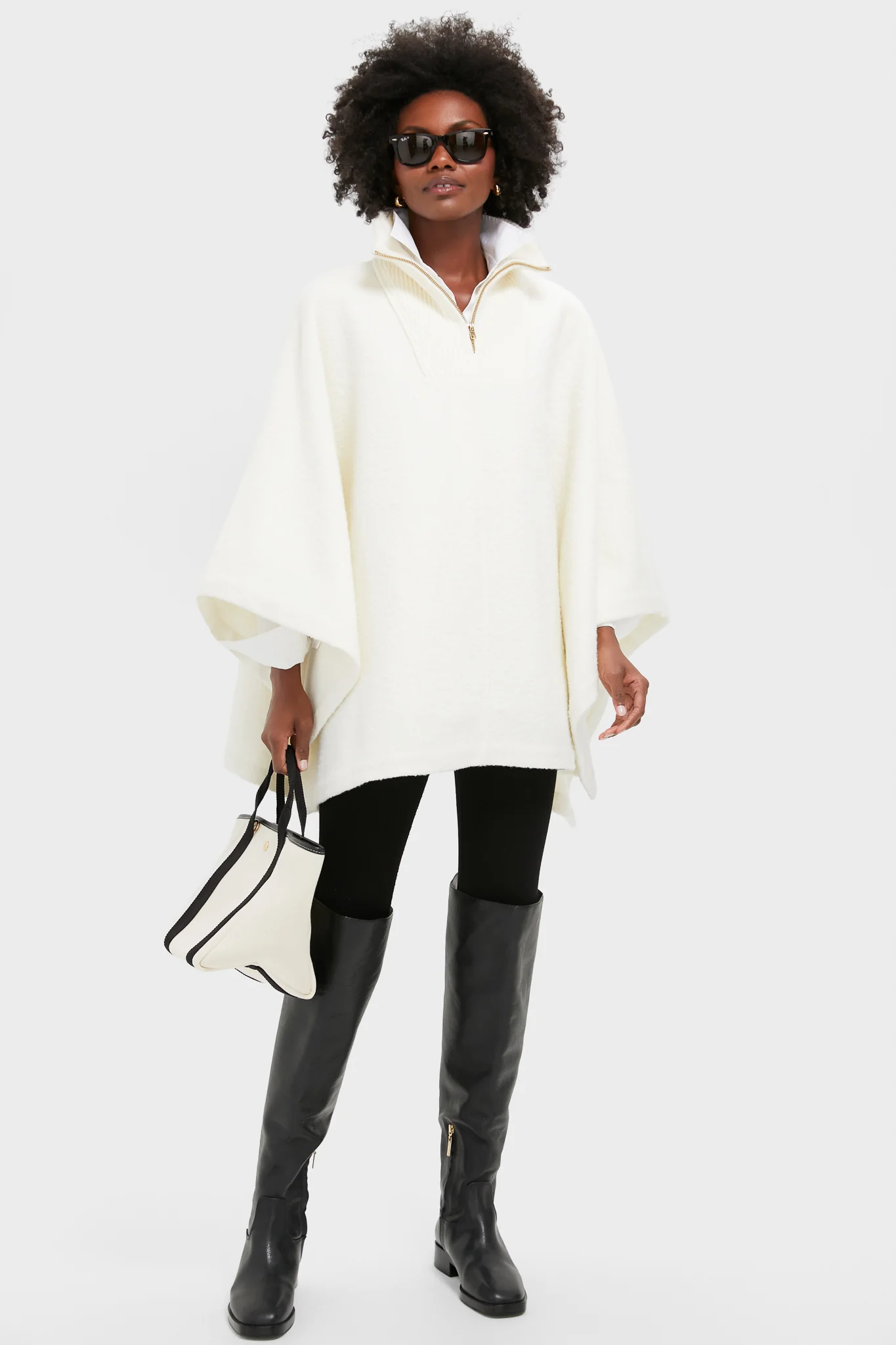 Winter White Boucle High-Neck Poncho - Image 2