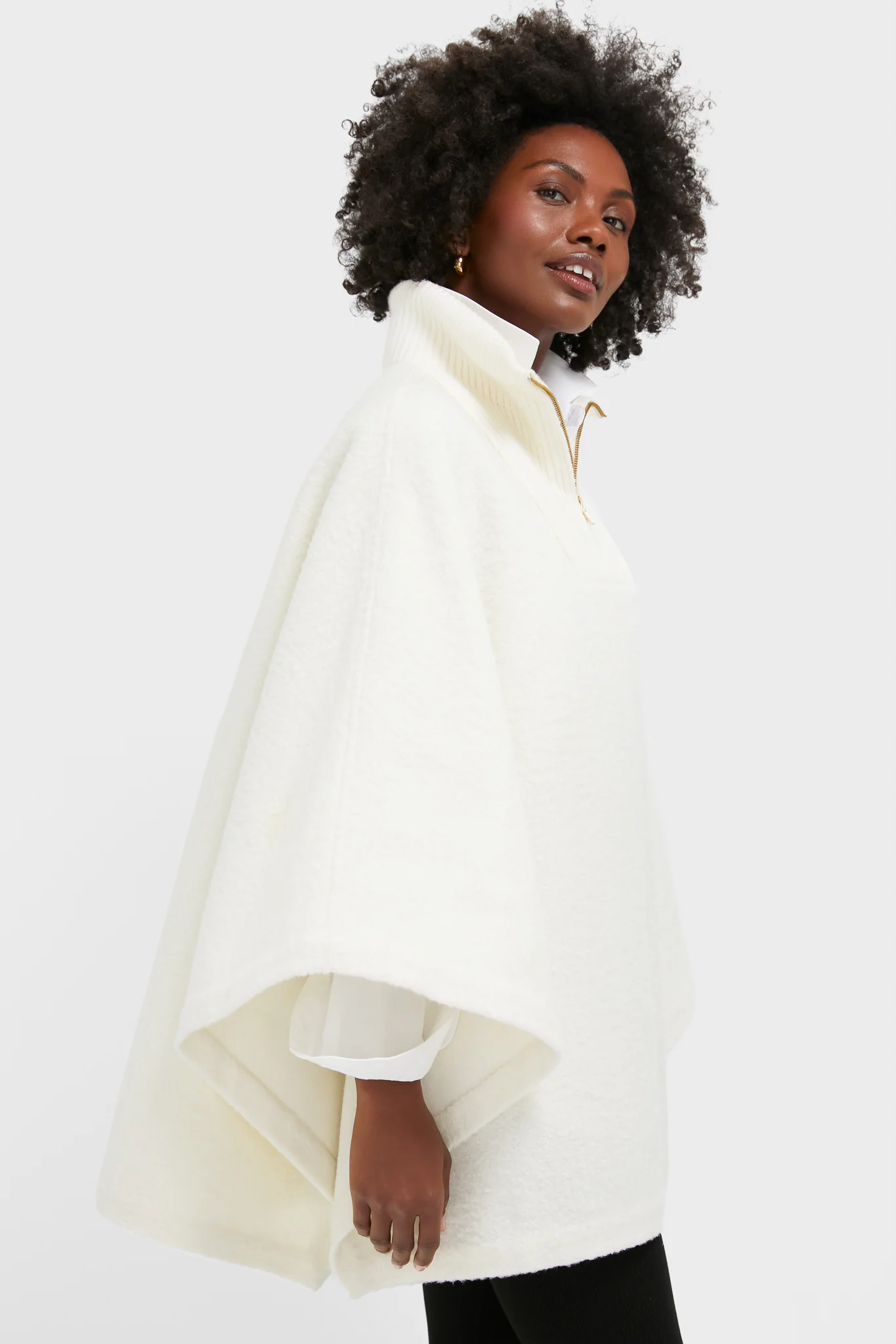 Winter White Boucle High-Neck Poncho - Image 3