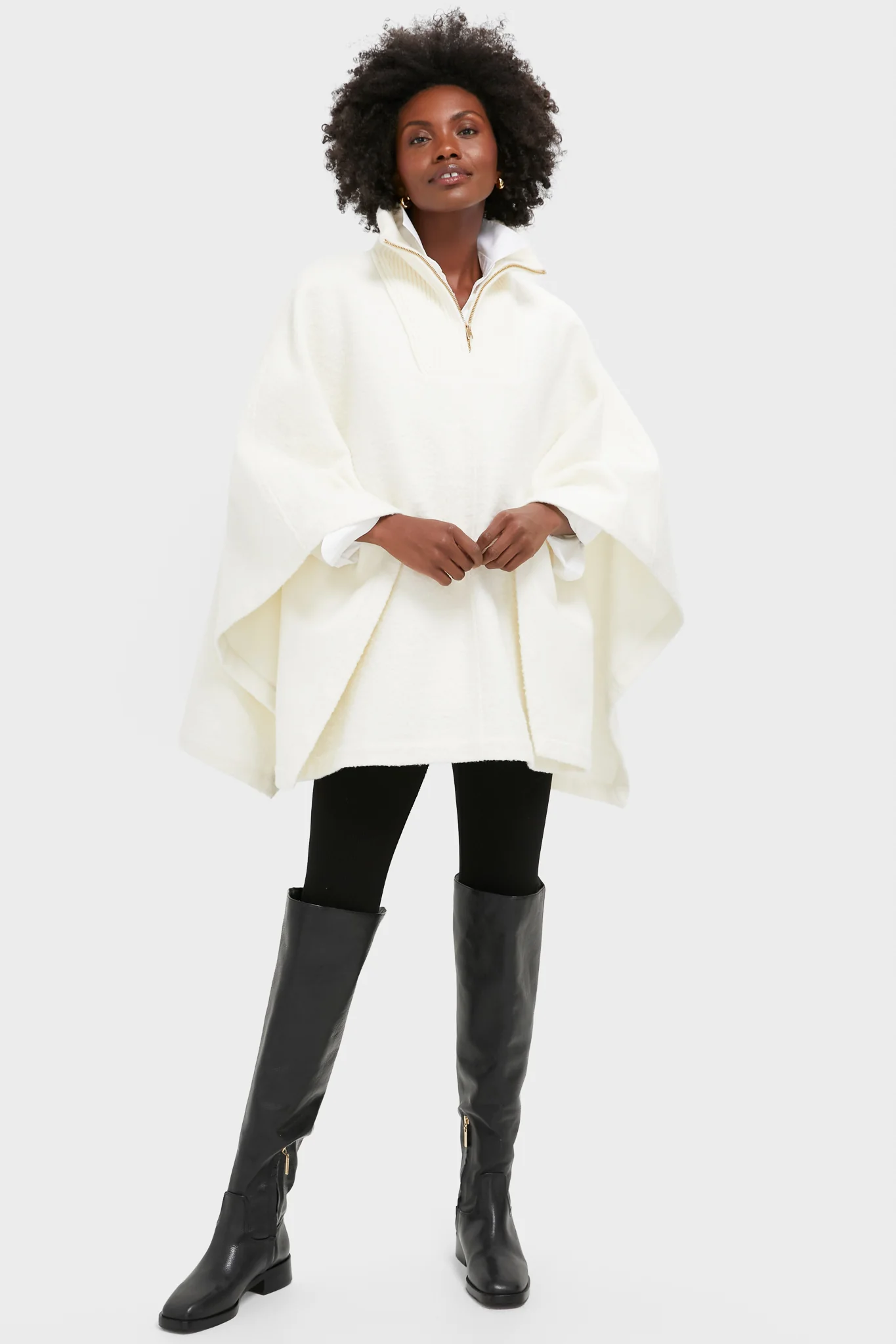 Winter White Boucle High-Neck Poncho - Image 5