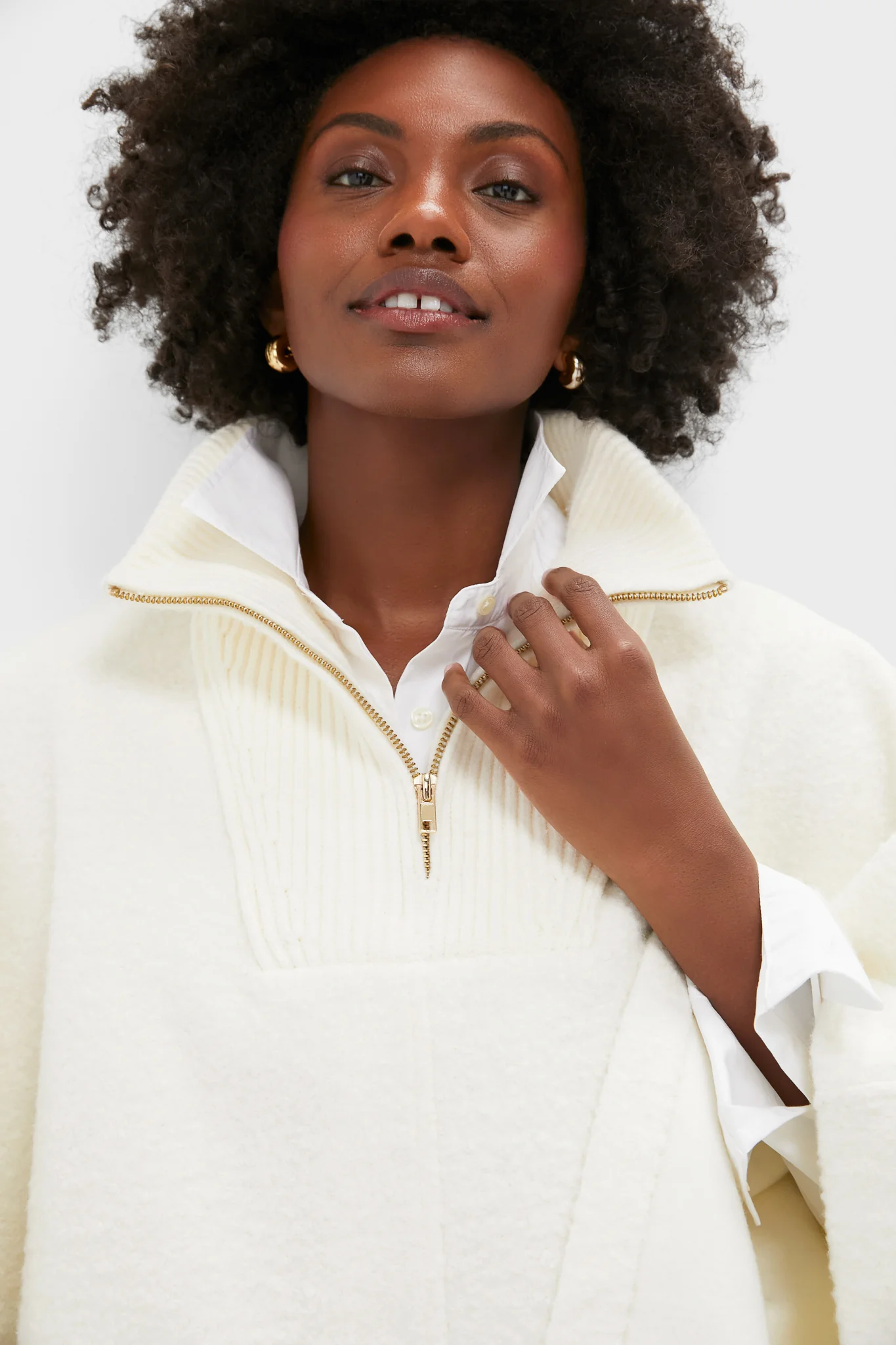 Winter White Boucle High-Neck Poncho - Image 6