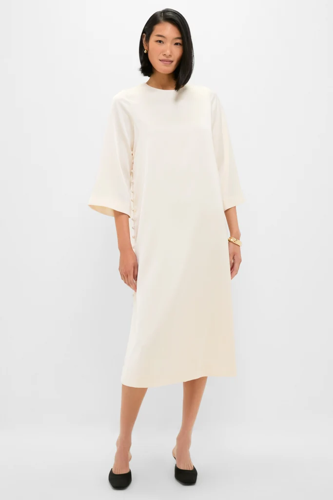 Winter White Side Button Jamie Dress