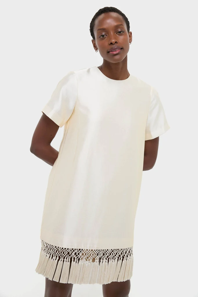 Ivory Dupioni Tassel Downing Dress - Image 3