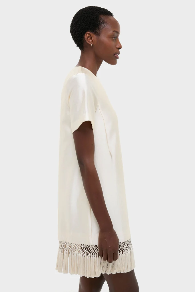 Ivory Dupioni Tassel Downing Dress - Image 4