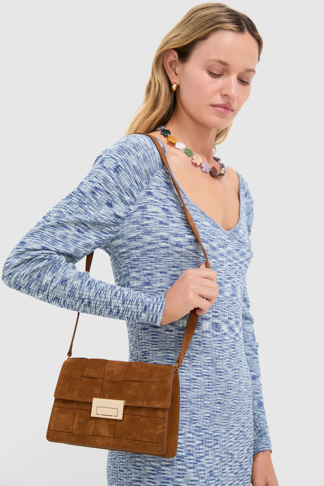 Woven Cacao Suede Delphine Crossbody Bag - Image 3