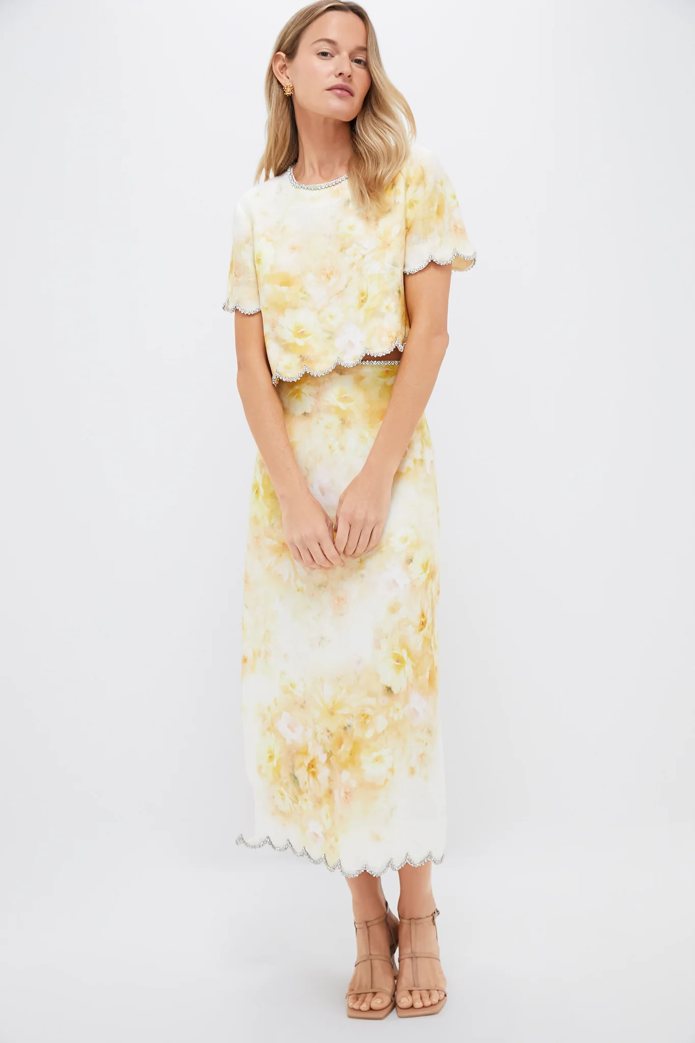 Yellow Floral Crush Scalloped Top - Image 2