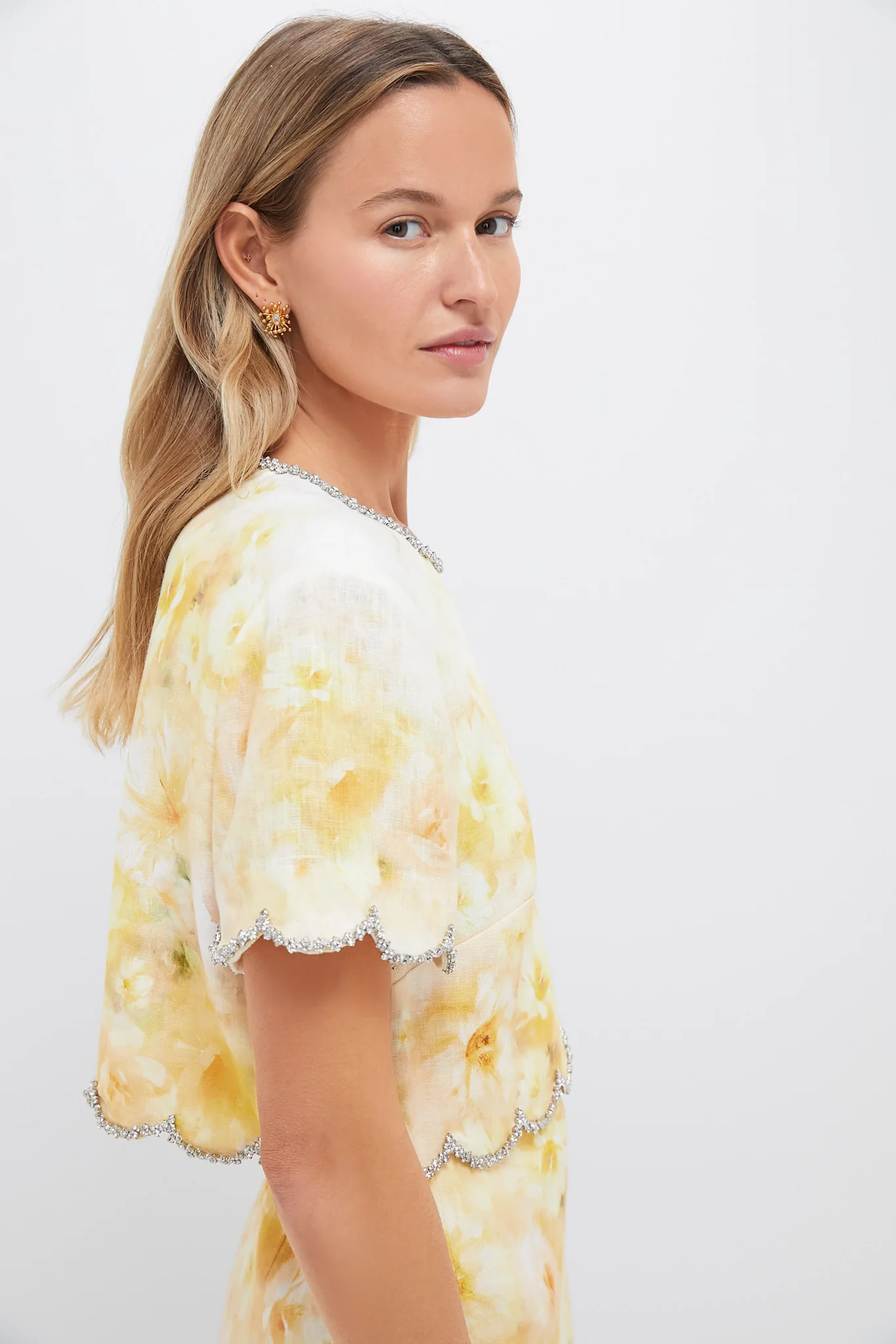Yellow Floral Crush Scalloped Top - Image 3
