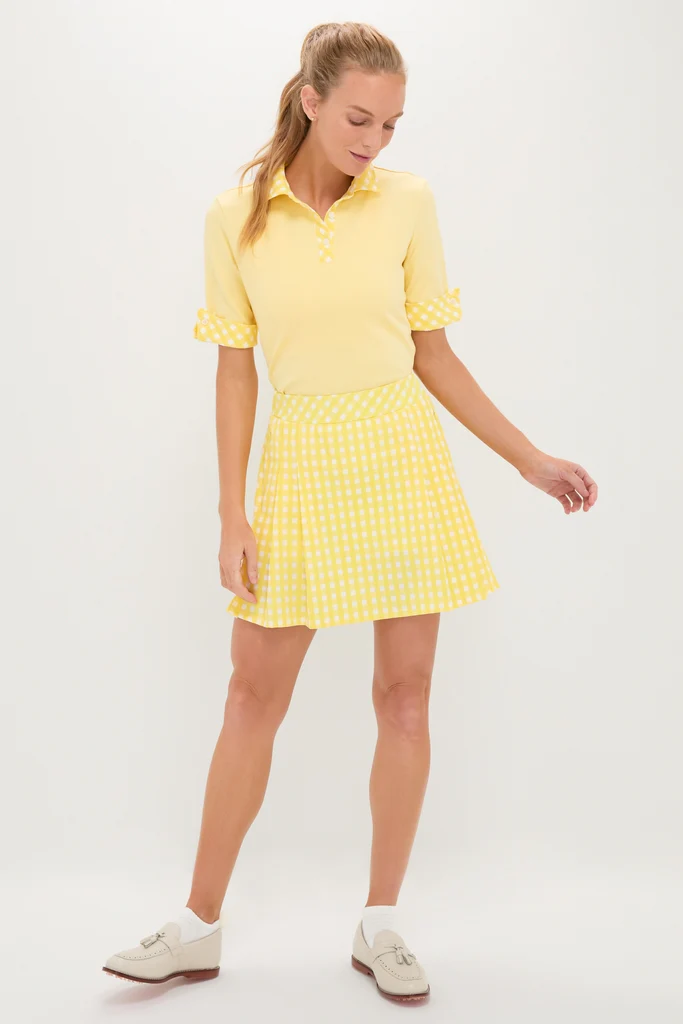 Yellow Gingham 16 Inch Performance Jersey Park Golf Skirt - Image 6