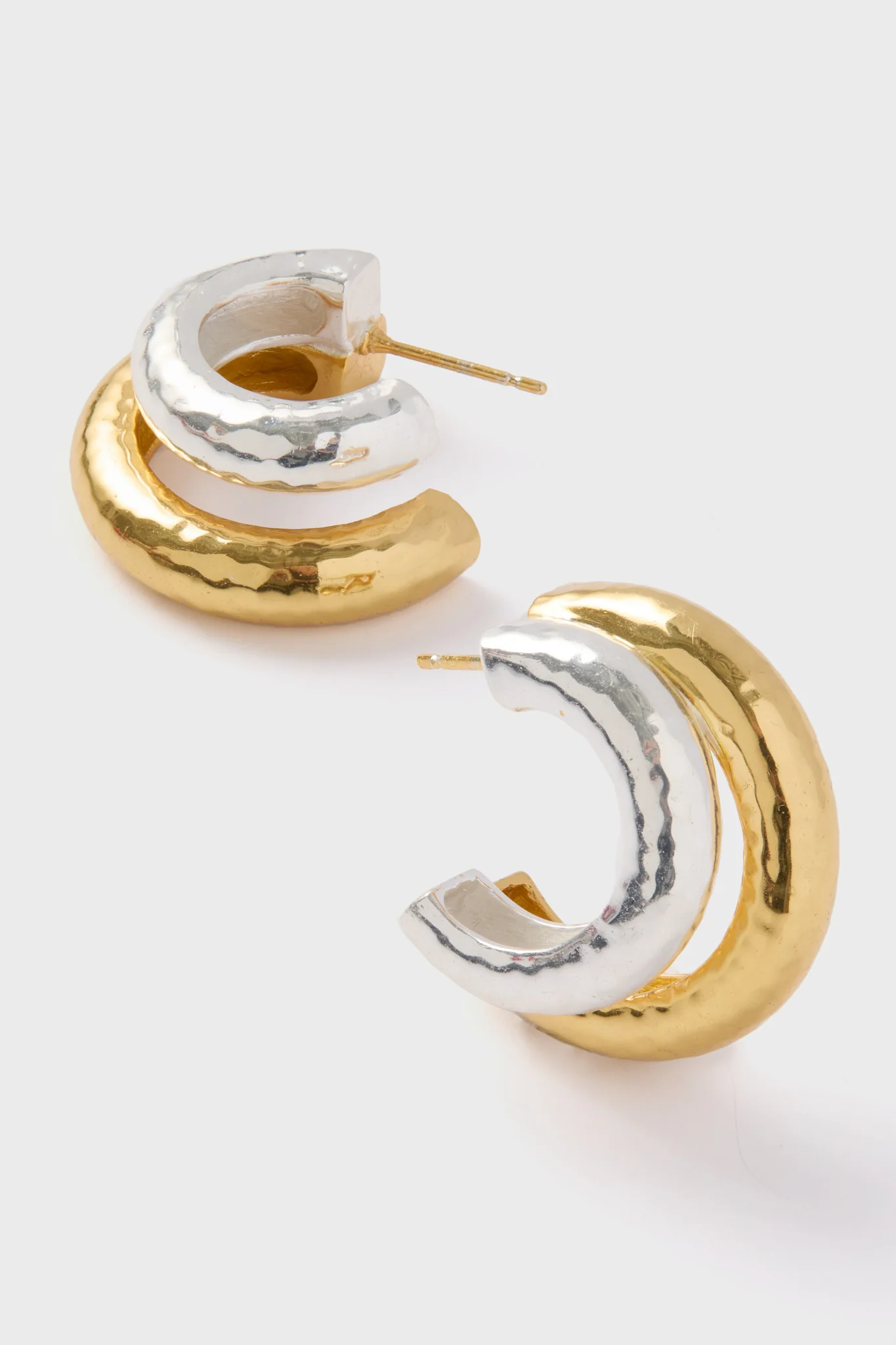 Yellow Gold and Silver Double Hoop Earrings - Image 4