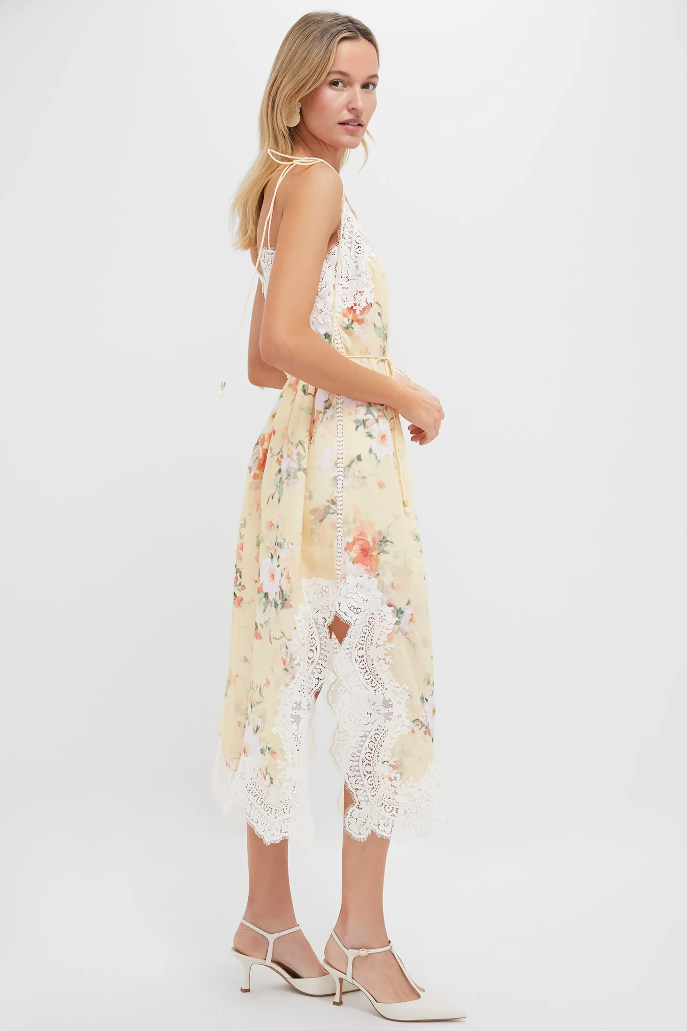 Yellow Watercolour Floral Everley Lace Trim Slip Dress - Image 3