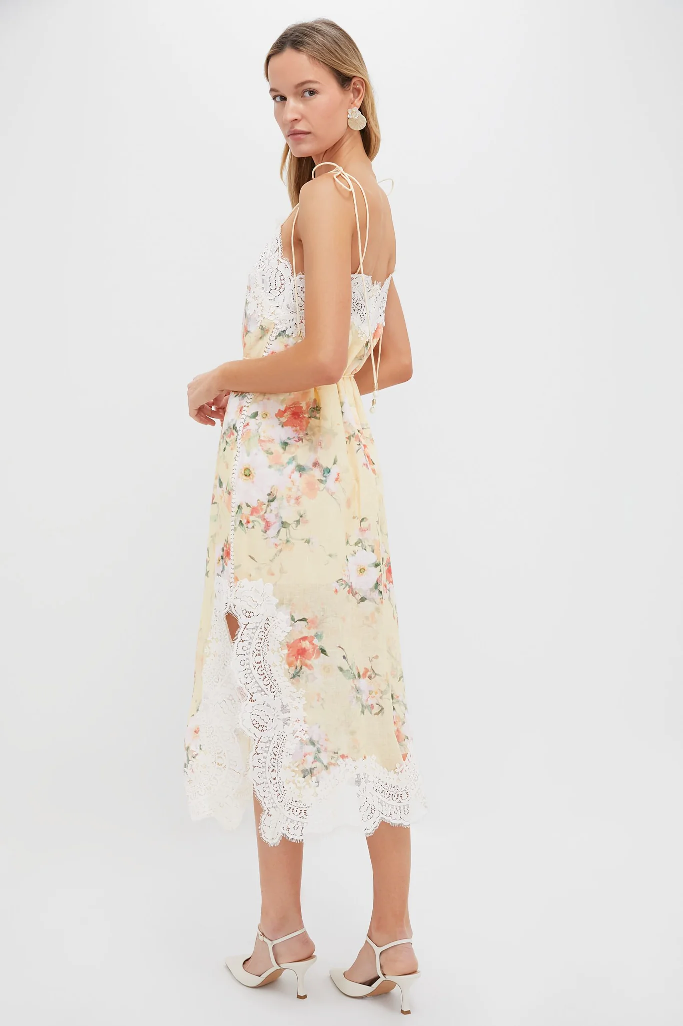 Yellow Watercolour Floral Everley Lace Trim Slip Dress - Image 4
