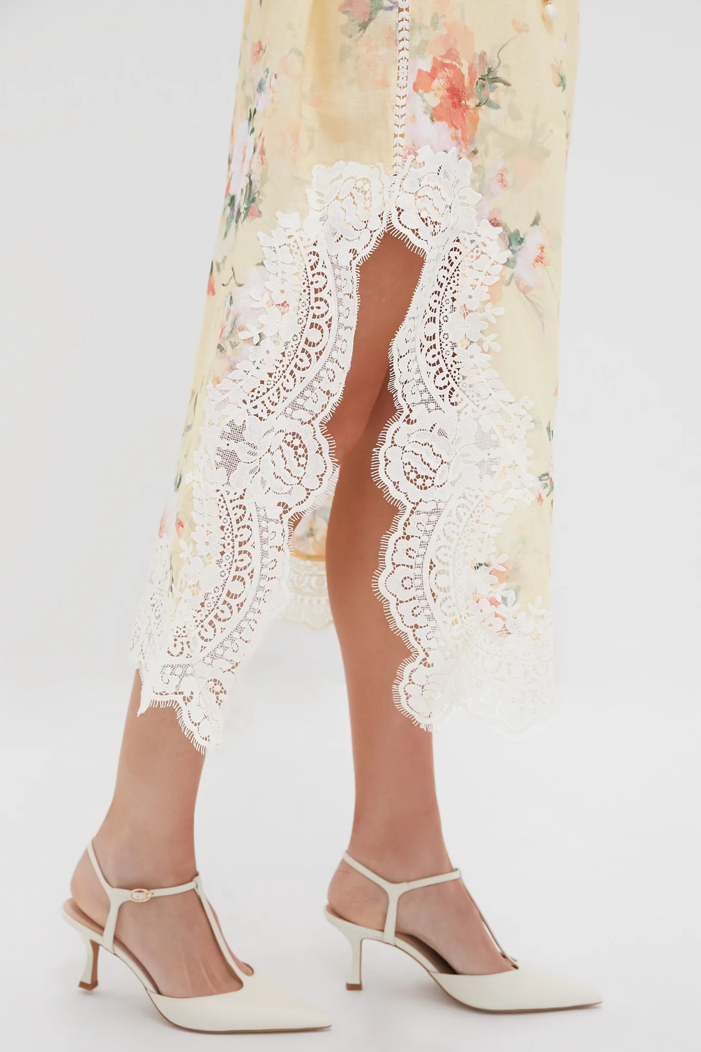 Yellow Watercolour Floral Everley Lace Trim Slip Dress - Image 5