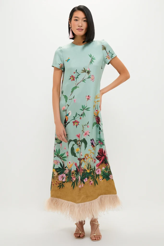 Zooflora Panel Swing Dress with Feathers