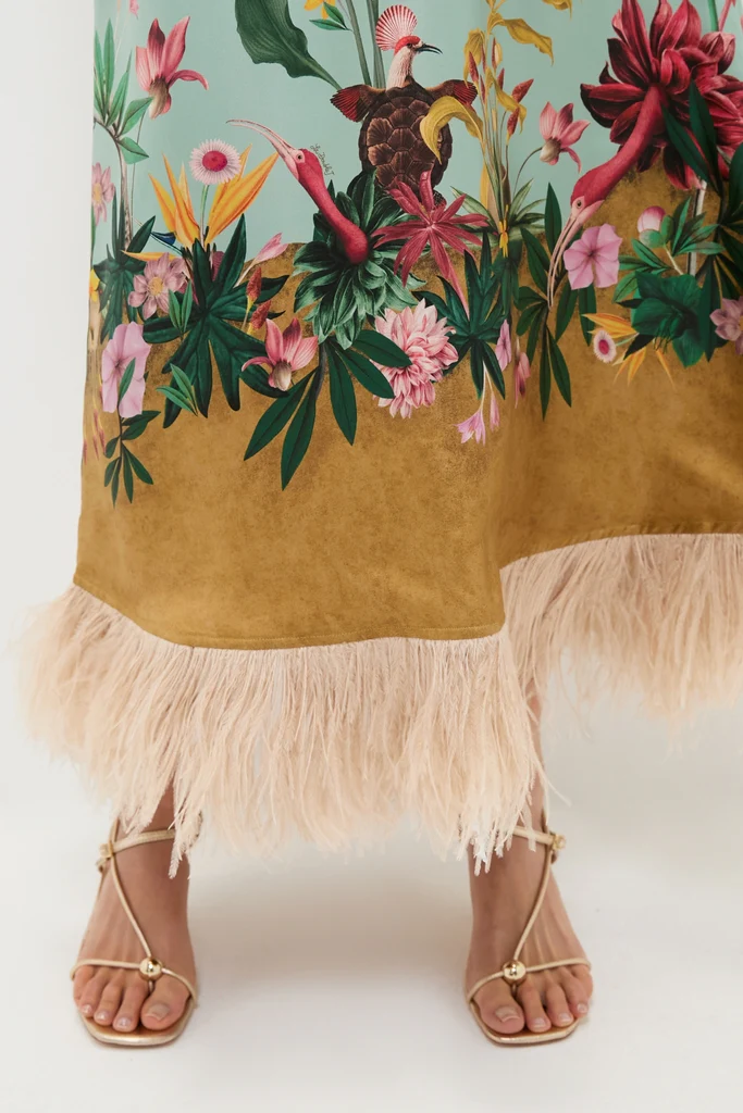 Zooflora Panel Swing Dress with Feathers - Image 2