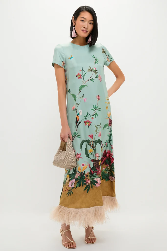 Zooflora Panel Swing Dress with Feathers - Image 3
