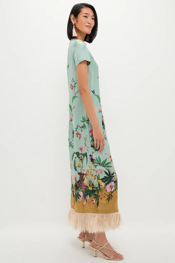 Zooflora Panel Swing Dress with Feathers - Image 4